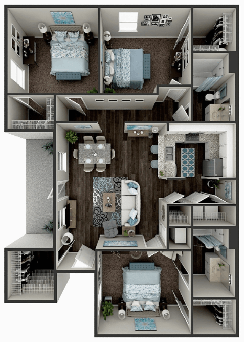 a 3d drawing of a floor plan with a bedroom and a bathroom